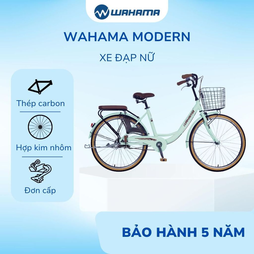 Xe đạp nữ Wahama MODERN 24/26" - Mẫu xe thanh lịch, khung thép bền đẹp, yên êm ái, giỏ hợp kim