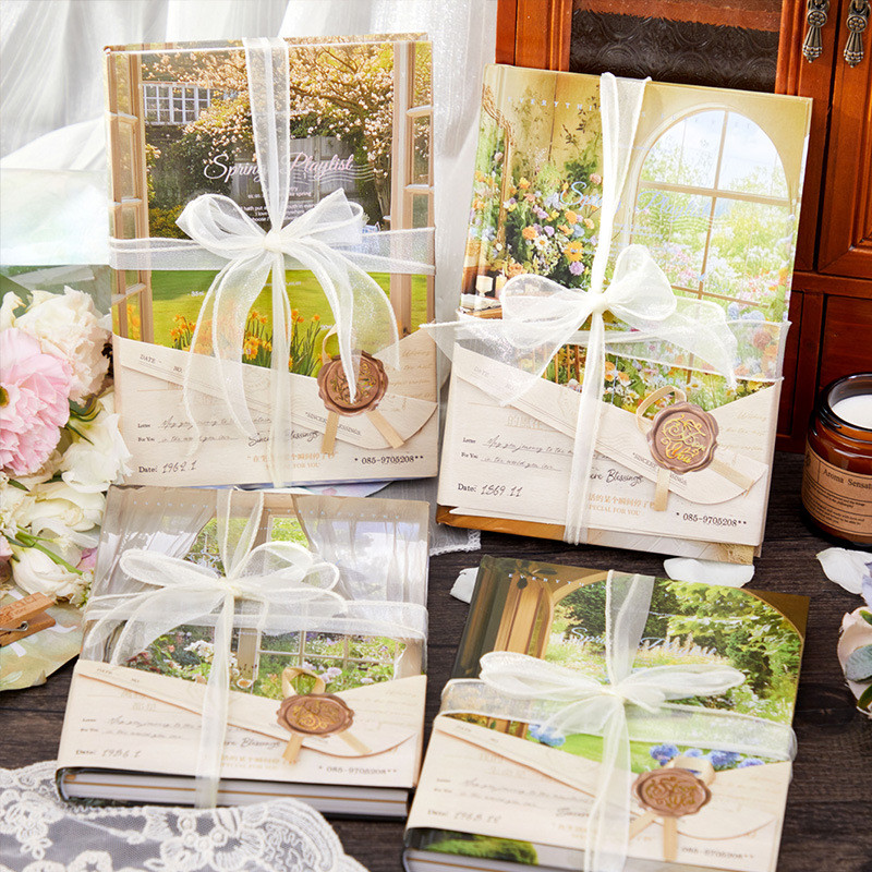 Pick-up a5 Notebook Notebook Ribbon ins Phong Cảnh Tranh Sơn Dầu Văn Phòng Sinh Viên Mạ Vàng Bìa Cứn