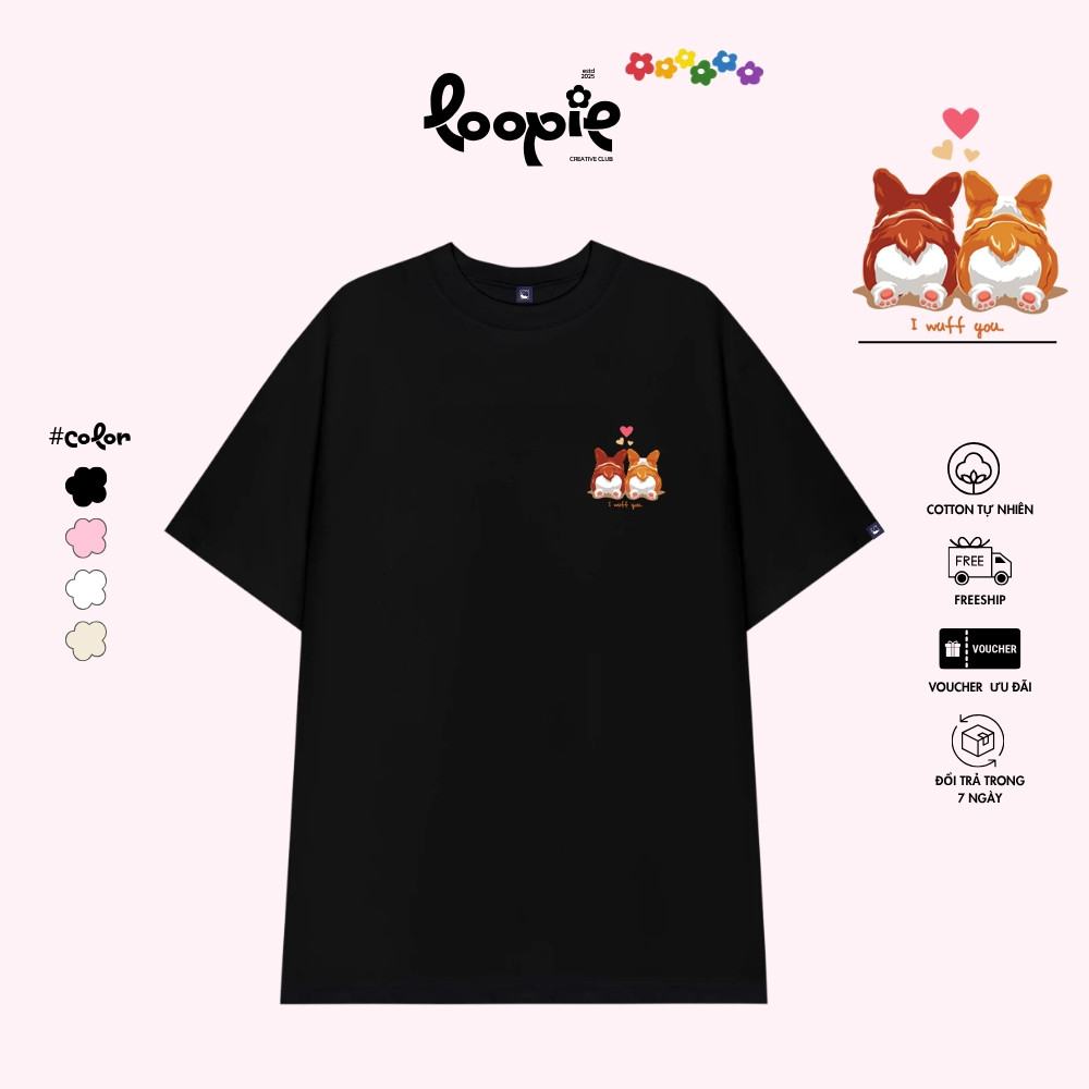 Áo Thun Unisex In Couple Cún Mini By Loopie – LP23 Form Oversize Dành Cho Nam N