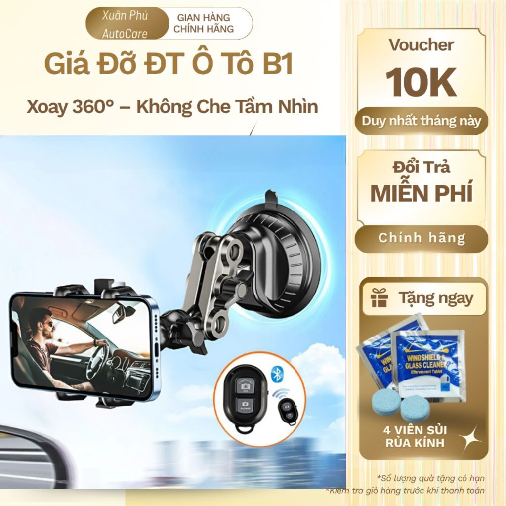 Giá Đỡ Điện Thoại Ô Tô Hút Chân Không B1 – Gắn Kính & Taplo, Xoay 360°, Hợp Kim Cao Cấp
