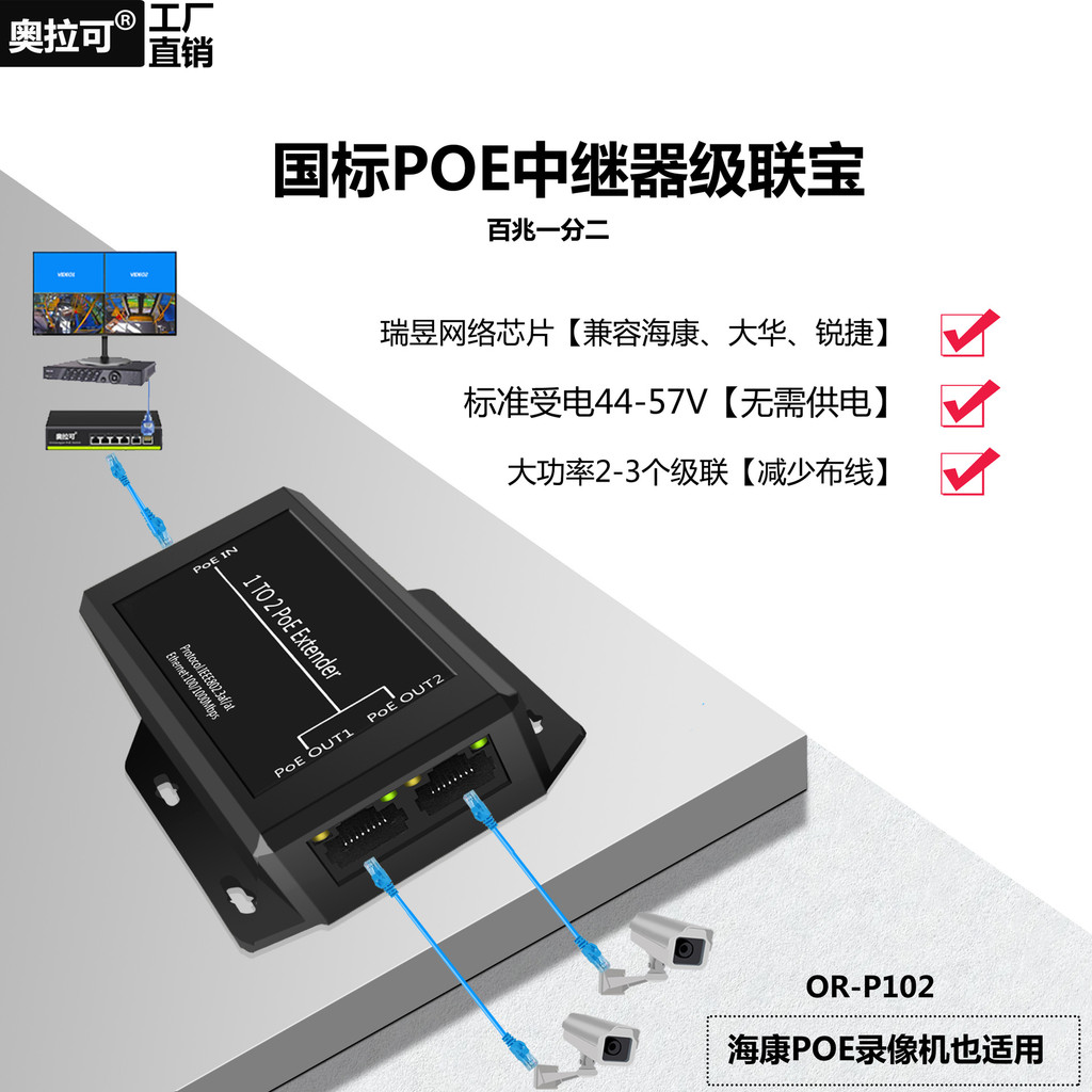 Poe Splitter One Point Two Switch Network Repeater Bộ chia giám sát Camera Bộ mở rộng POE tiêu chuẩn