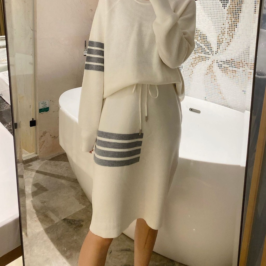 CWTL TB Thom 25Autumn Winter New Knitted Wool Waffle Skirt Women Mid-Length Pencil Skirt Bodycon Hig