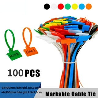 Bộ 100  Dây rút nhựa có bảng ghi chú 4*150mm, đánh dấu cáp điện, thẻ tên, trang trí, thẻ truy xuất-EUNIO