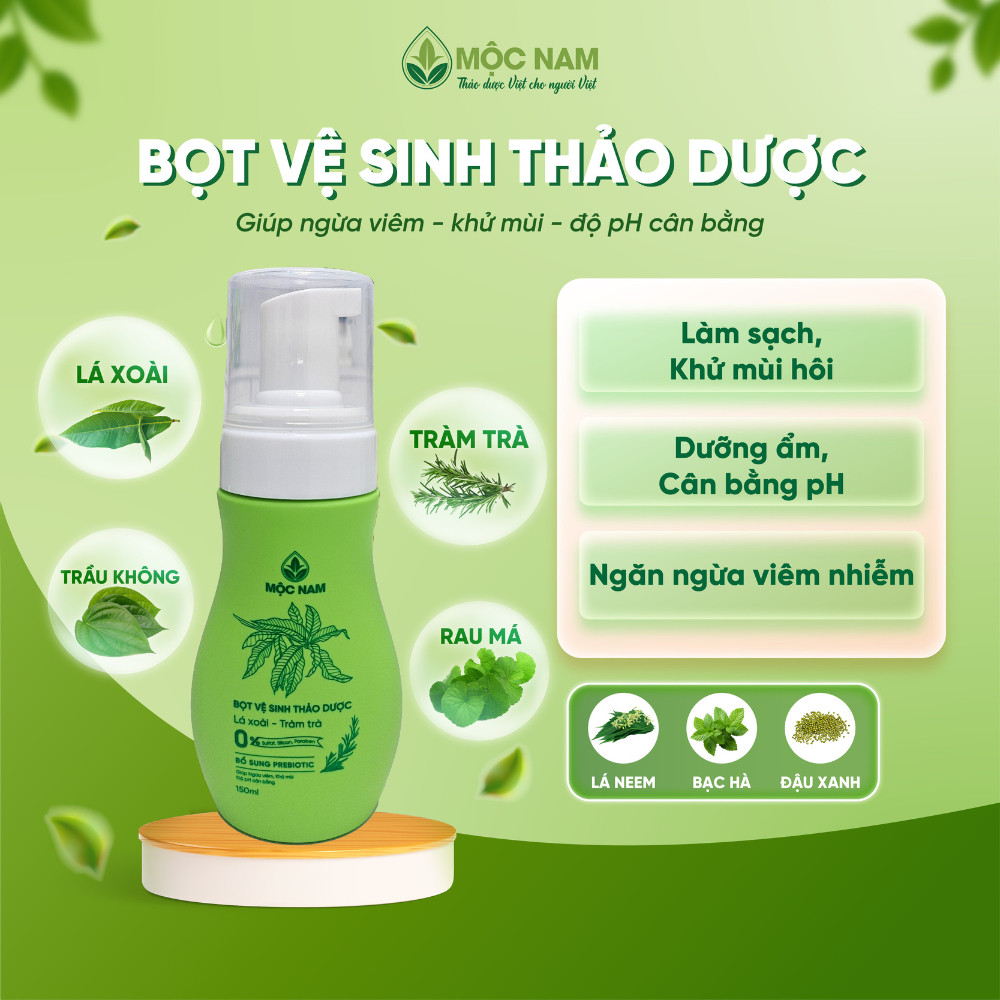 [ Tặng gel tắm 30ml] Bọt Vệ Sinh Thảo Dược Mộc Nam 150ml - Chiết xuất tinh chất Lá Xoài - Tràm Trà, Thành phần thảo dược