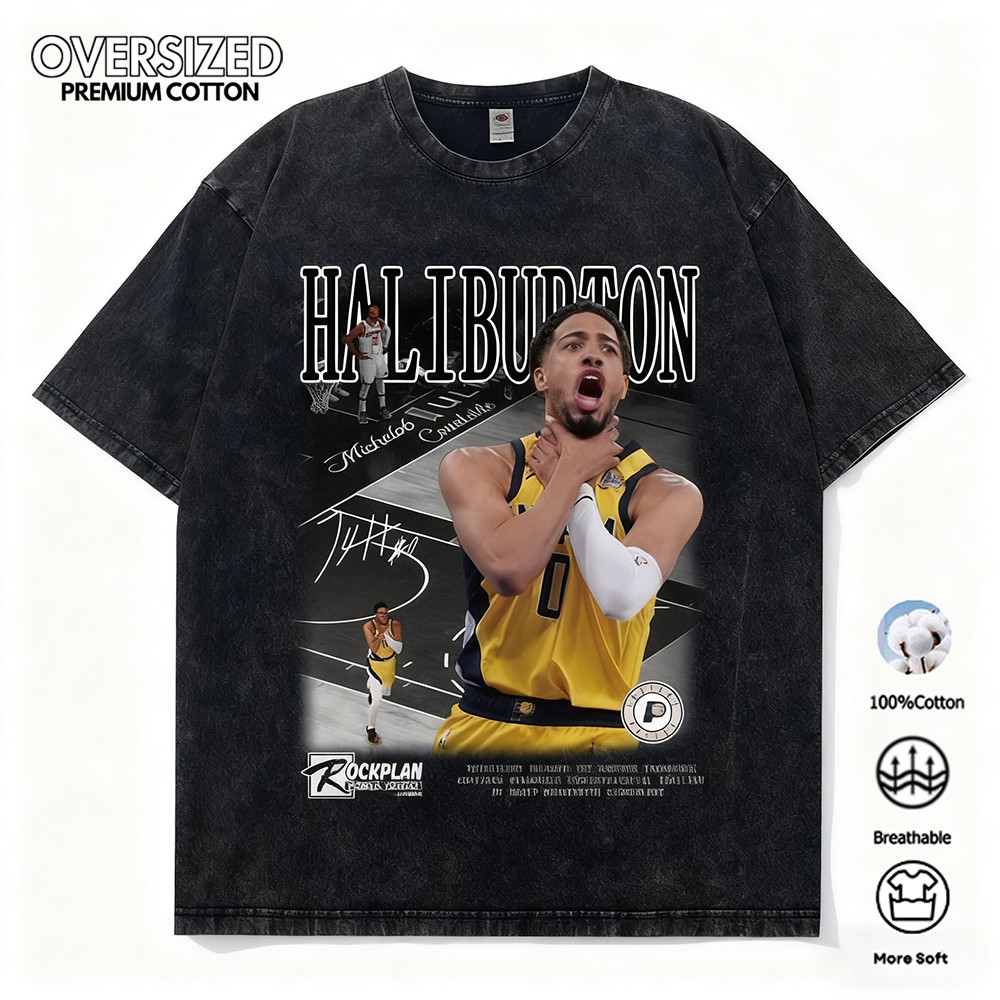 Tyrese Haliburton Indiana Pacers - Áo Jersey Bóng Rổ Nam, 100% Cotton,Vintage Wash, Size Lớn, Chất L