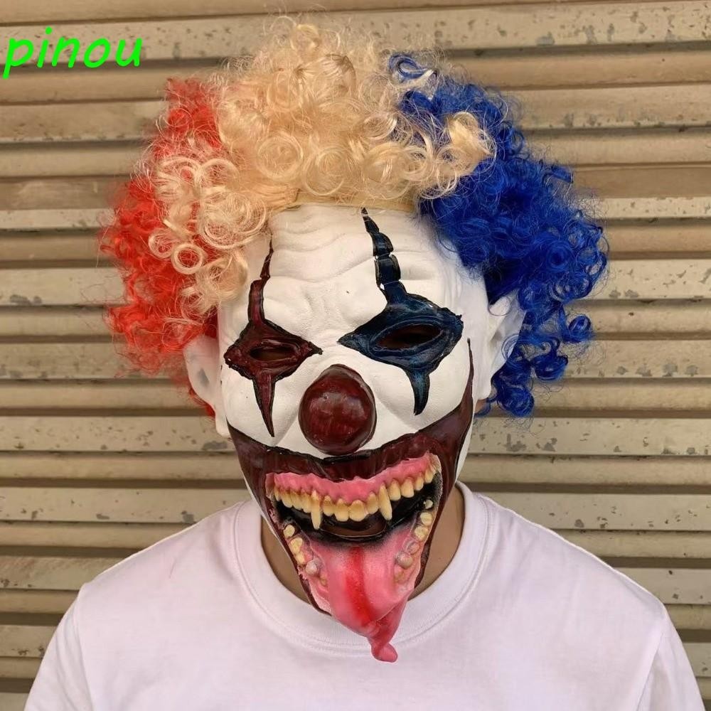 Daiqiyin Clown Costume Mask Scary Colorful Rubber Halloween Mask Joker Theme Tongue Teeth Jinglejang