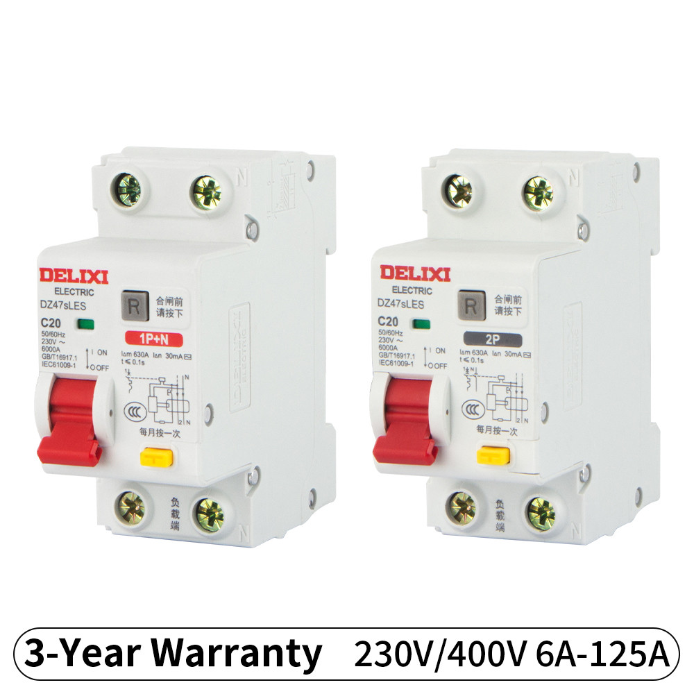 DELIXI DZ47SLE 1P + N 2P Bảo vệ rò rỉ AC230V Quá tải ngắn mạch Bảo vệ điện tử Công tắc ngắt mạch dòn