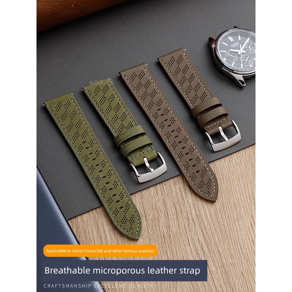 Dây Đeo Đồng Hồ Nam Cao Cấp Chính Hãng Lỗ Da Thoáng Khí Vòng Tay Thích Hợp Cho Huawei IWC DW Langqin