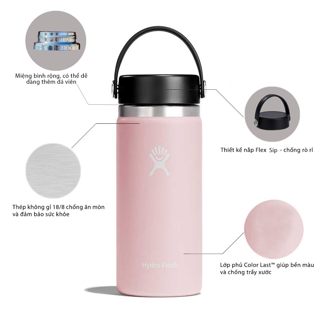 Bình giữ nhiệt Hydro Flask 355 ml Wide Flex Cap 12 oz chính hãng, nhỏ gọn, không rò rỉ | BigBuy360 - bigbuy360.vn