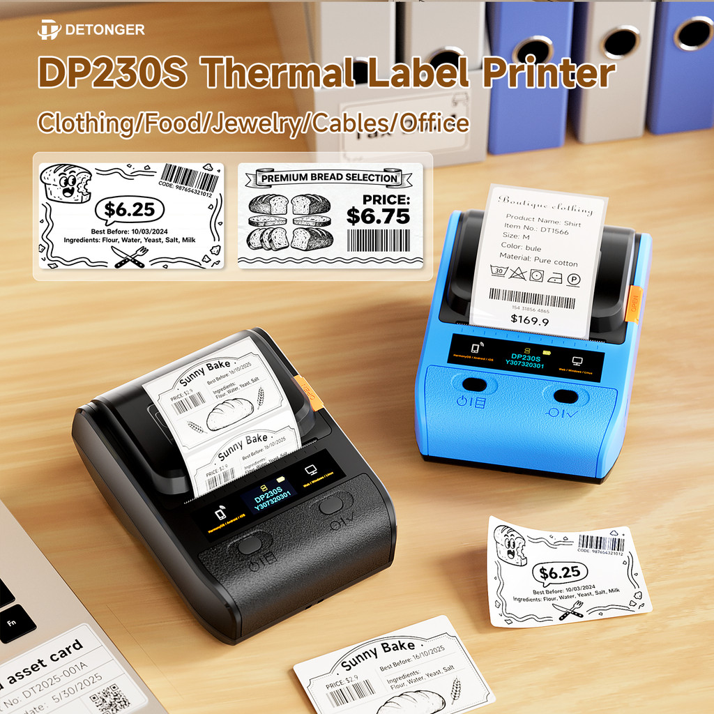 DEONTGER DP230S Máy in nhãn không mực Máy tạo nhãn Bluetooth Nhãn dán máy in không mực cho gia đình
