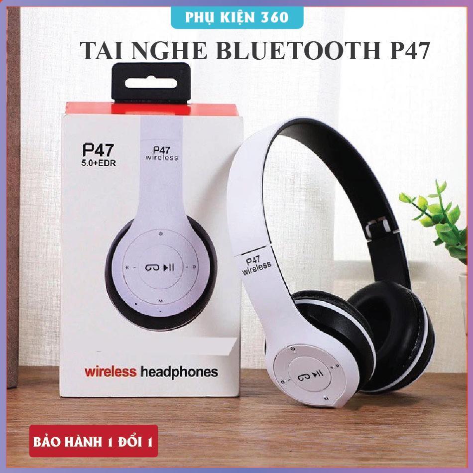 Tai Nghe Chụp Tai Bluetooth P47, Tai Không Dây Nghe Nhạc Cực Hay, Âm Bass Cực Chất, Thẻ Nhớ, Có Mic 