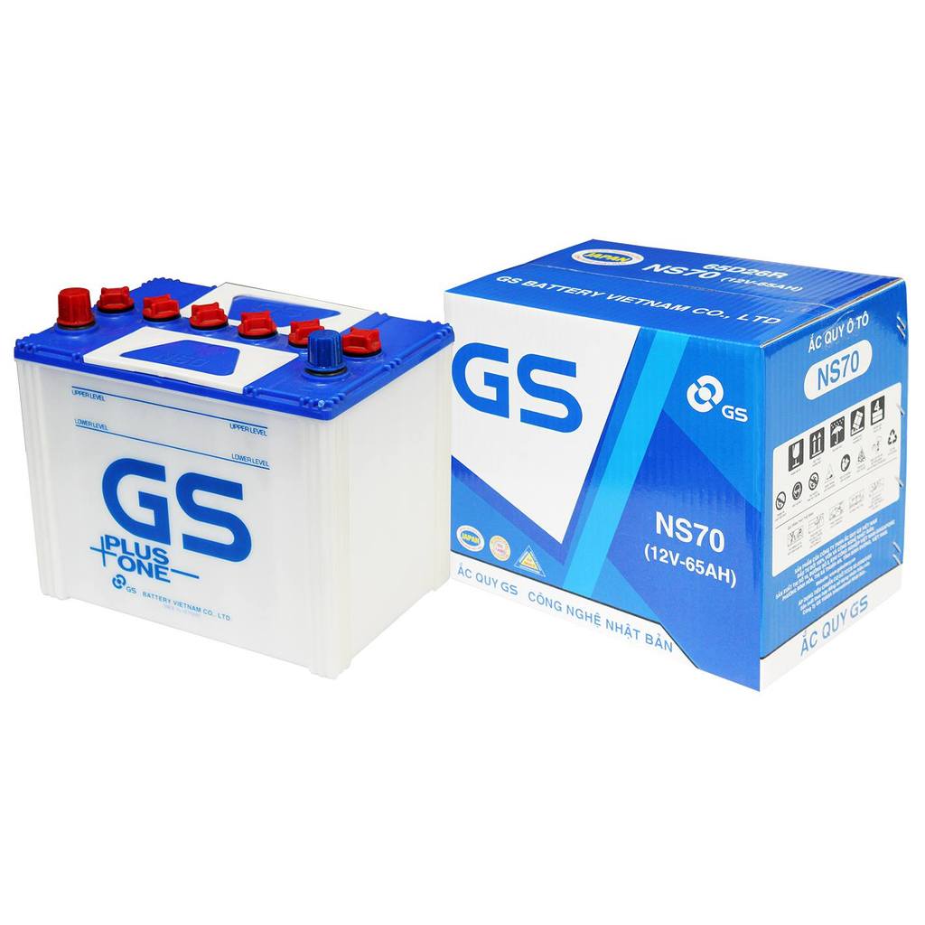 Bình ắc quy nước 12V 65Ah GS NS70 dùng cho xe tải Hino - Bảo hành toàn quốc