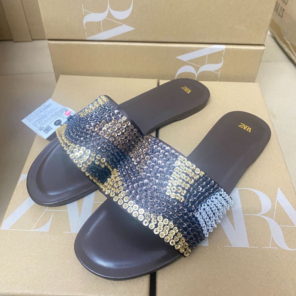 ZARA 2024New Summer Products TRF Women's Shoes Beaded Flat Fashion Sandals Casual Outdoor Color Bloc