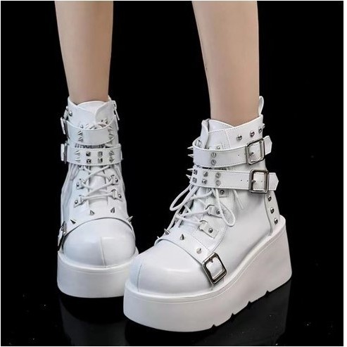 Night Walker Martin Boots Hot Girl Dày Gót Tròn Thoáng Mát Giày Bốt Ngắn Khóa Dây Đeo Trang Trí Ren-