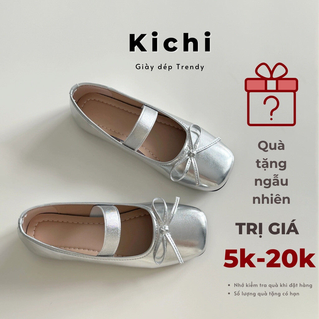 Giày bệt nơ bạc KICHI siêu sang trọng Pháp nữ búp bê giày cổ điển mary jane coquete giày