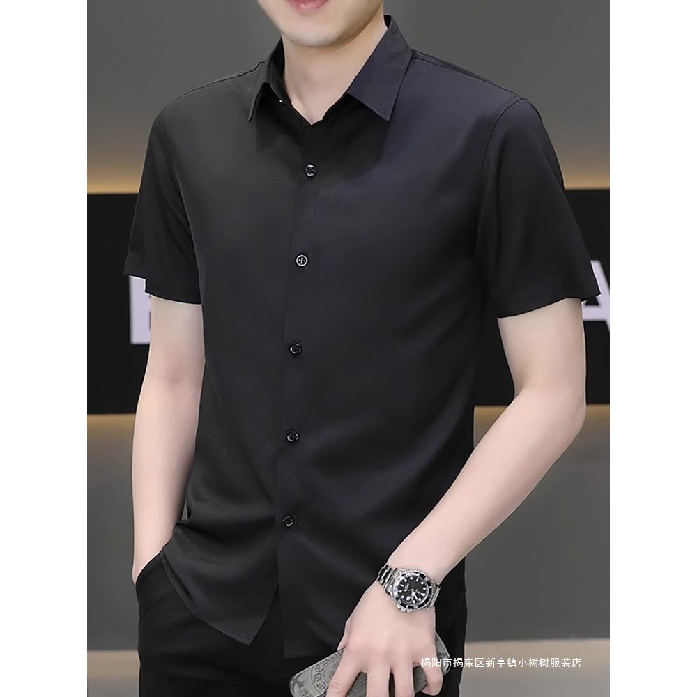 Ao so mi nam lụa mỏng màu đen, phù hợp mặc mùa hè