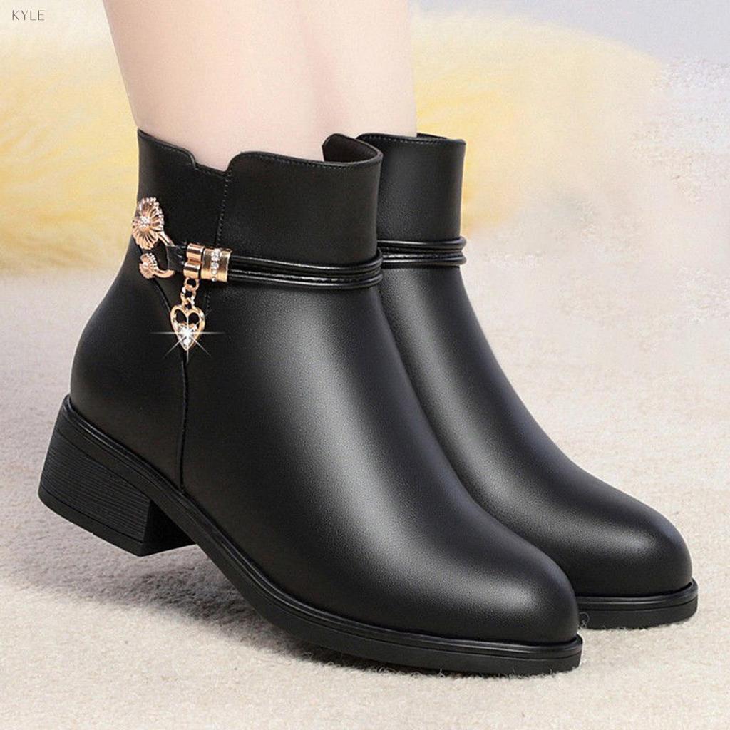 Nữ Chunky Gót Chân Booties Mềm Da PU Ấm Mắt Cá Chân Booties Giày Đi Mưa Quà Tặng Giáng Sinh Sinh Nhậ