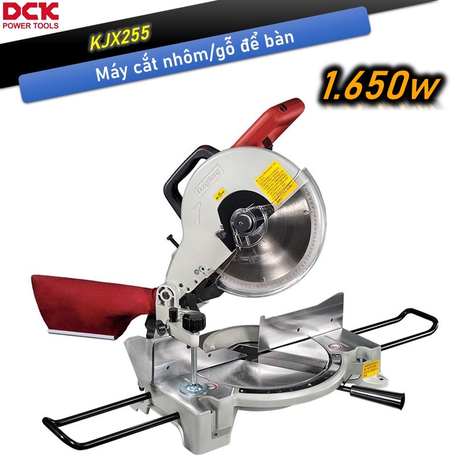 Máy cắt nhôm DCK KJX255, công suất 1650w, đường kính đĩa 255mm, máy cắt nhôm, cắt gỗ để bàn, máy cắt