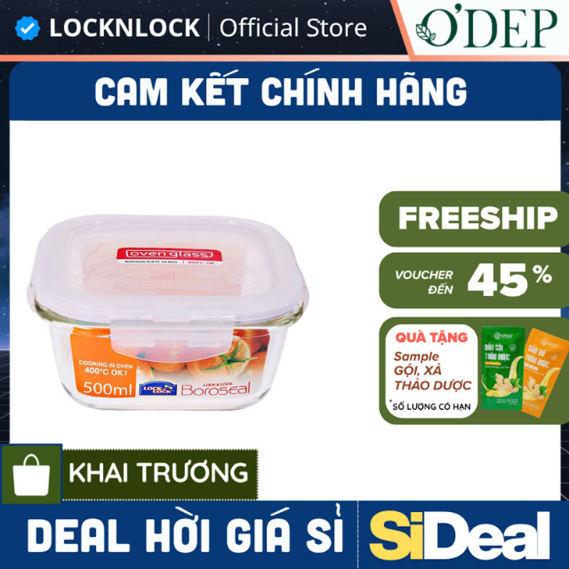 Hộp bảo quản thủy tinh vuông 500ml LocknLock Chính hãng LLG214 - SIDEAL SIO