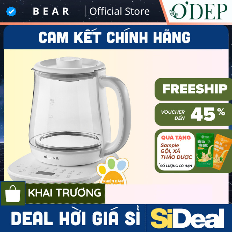 Ấm siêu tốc Bear 1.5 Lít 800W pha trà đa năng Chính hãng, giữ ấm 12 giờ YSH-D15V7 - SIDEAL SIO