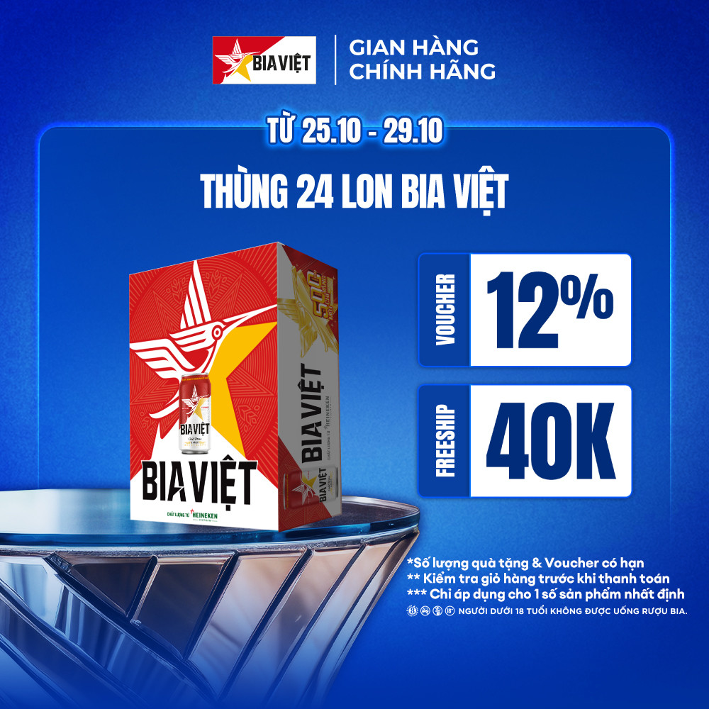 Thùng 24 lon Bia Việt 330ml/lon - Trúng Vàng PNJ