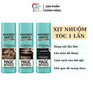  Xịt NHUỘM TÓC PHỦ BẠC Loreal Paris Magic Retouch lên màu nhanh làm sạch sau một lần gội nội địa Đức 