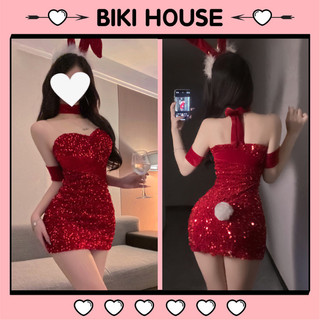  Váy giáng sinh nhung đính đá sequin ôm body cực xinh gợi cảm đồ cosplay thỏ bông christmas xinh đáng yêu BIKI HOUSE N699 
