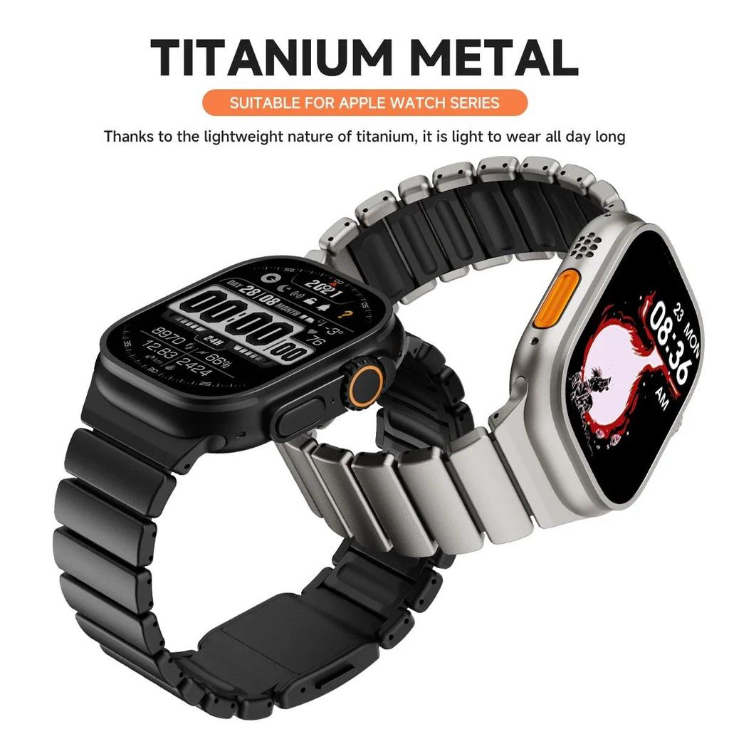 Dây đeo từ tính titan + silicon cho Apple Watch Series 11 10 9 8 Dây kim loại nhẹ cho iWatch Series 