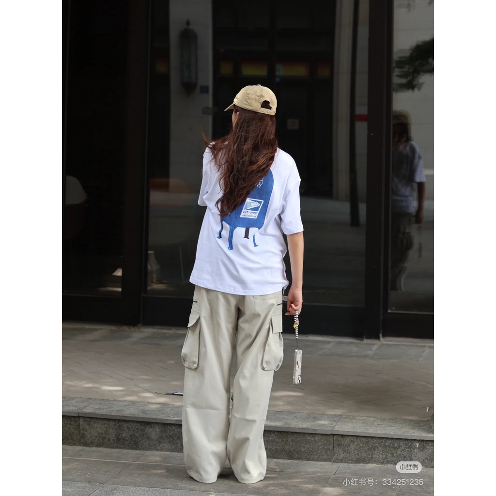 BEAMS Elf Blue Mailbox Red String Short Sleeve T Couple's Loose Casual Heavyweight T-Shirt