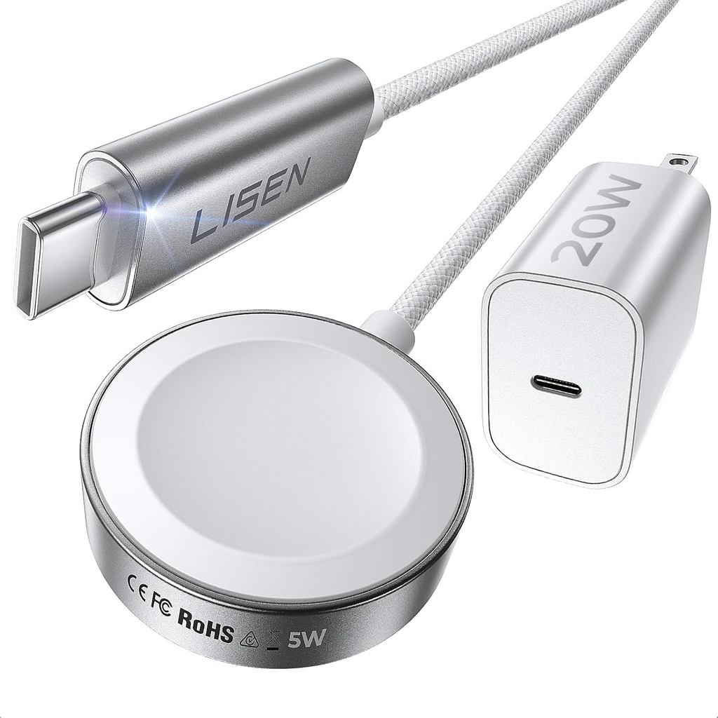 LISEN cho Bộ sạc Apple Watch Sạc nhanh 5W [30 phút = Sạc 80%] Bộ sạc iWatch nhanh nhất USB C Series 