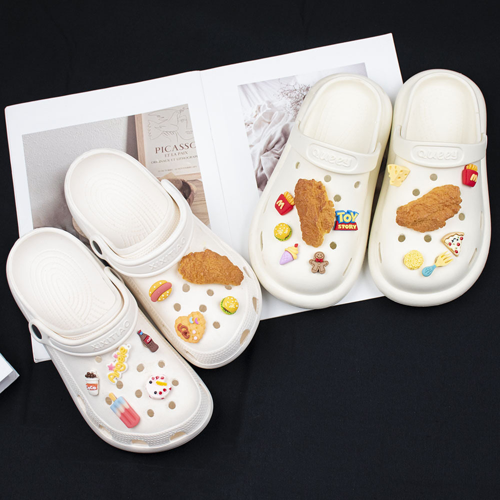 Giày Quyến Rũ Ngộ nghĩnh Gà Chiên Hamburger Thức Ăn Nhanh 3D Giày Khóa Trang Trí Cho Crocs