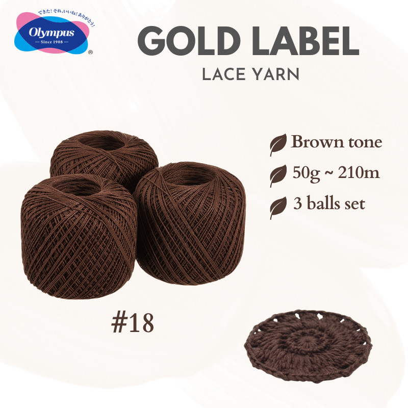 OLYMPUS GOLD LABEL Lace Yarn #18 Col.778 Brown Tone 50g 210m (Set of 3 Balls), Japan Craft, DIY, Sew