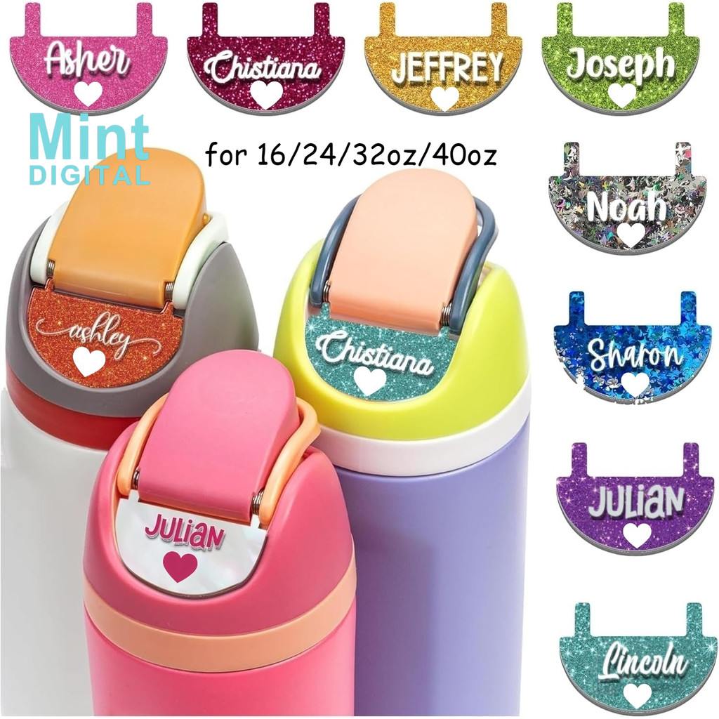 Biển Tên 3D Tùy Chỉnh Cho Owala Tumbler Trái Tim Cá Tính Topper DIY Màu & Phông Tương Thích Với 16oz