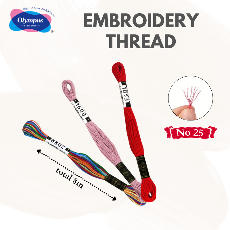 OLYMPUS Embroidery Thread No.25/8m, Set of 6 Skeins, Various Colors, Japan Craft, DIY, Sewing, Knitt