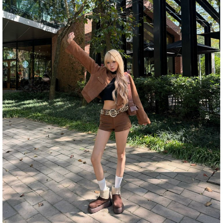 HTIQUE - Áo khoác da lộn ba màu, Áo khoác dáng ngắn năng động trẻ trung LA23