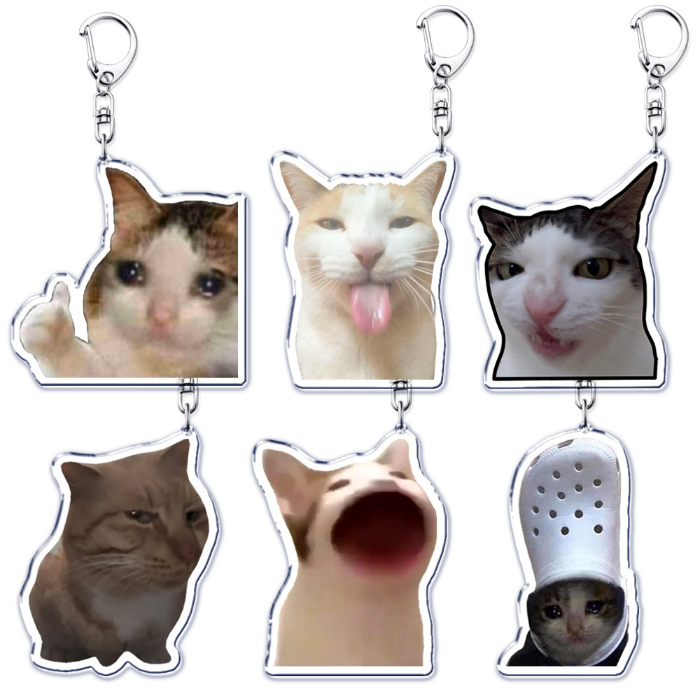 Funny Cat Meme Keychains for Accessories Student Gift Bag Women's Bag Crunchy Thumbs Up Crying Cat K