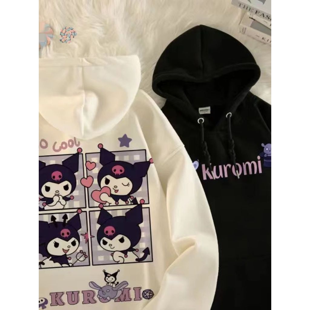 Fashionable Kuromi hoodie up to 150kg, oversized with detachable hood, cozy fleece lining - Top20251