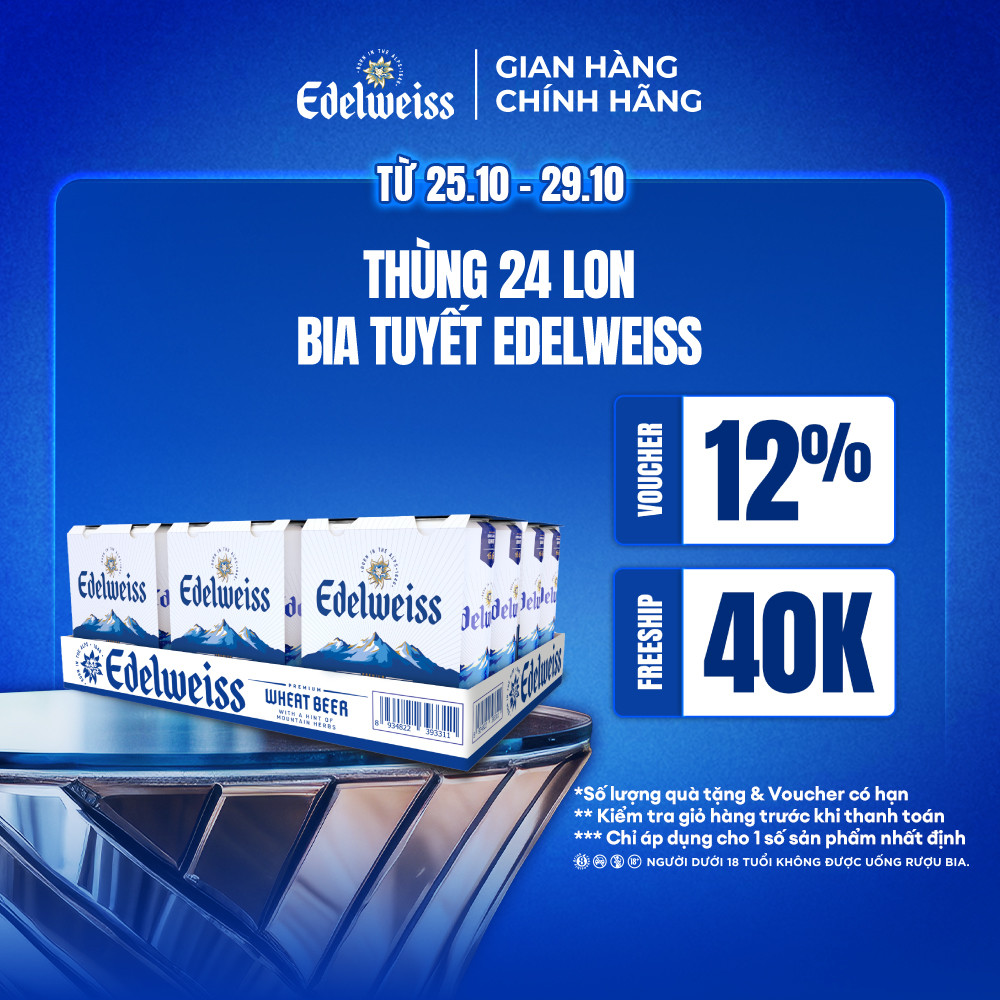 Thùng 24 lon Bia Tuyết - Edelweiss 330ml/lon