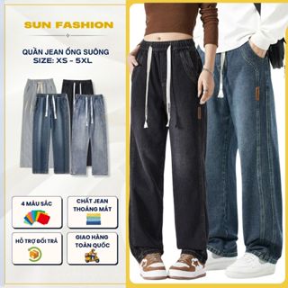  Quần jean ống rộng bigsize nam nữ 4 màu retro Suncbvn N9 mặc thoải mái dễ phối đồ phong cách hàn quốc 
