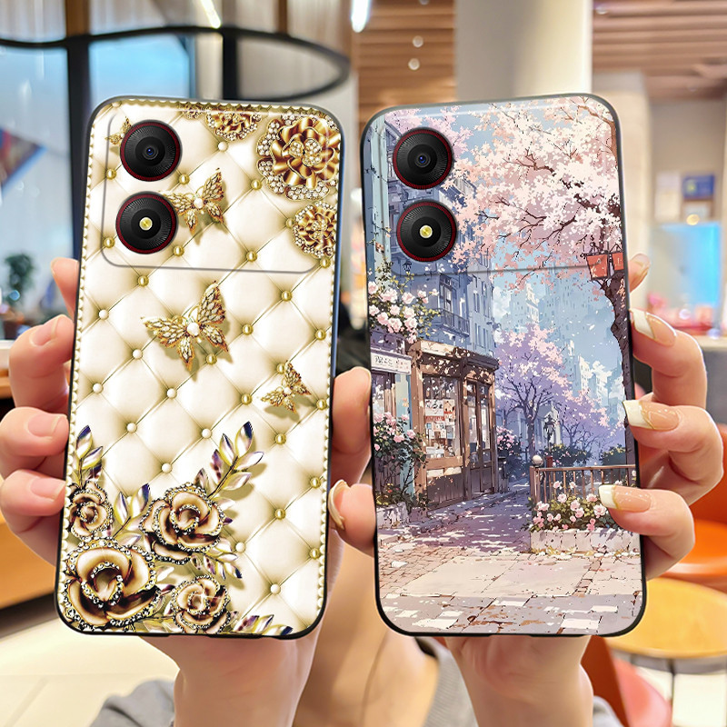 Ốp Điện Thoại Cho ZTE Blade A34 4G Jelly Mềm Màu Đen Bao Mới Họa Tiết Thời Trang Phi Hành Gia Hoa Hồ