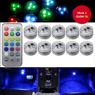  Đèn LED Keo Không Dây Cho Nội Thất Ô Tô Có Điều Khiển Từ Xa Đèn Xung Quanh Tự Động Trang Trí Chân Trần Pin Nhiều Màu Sắc 
