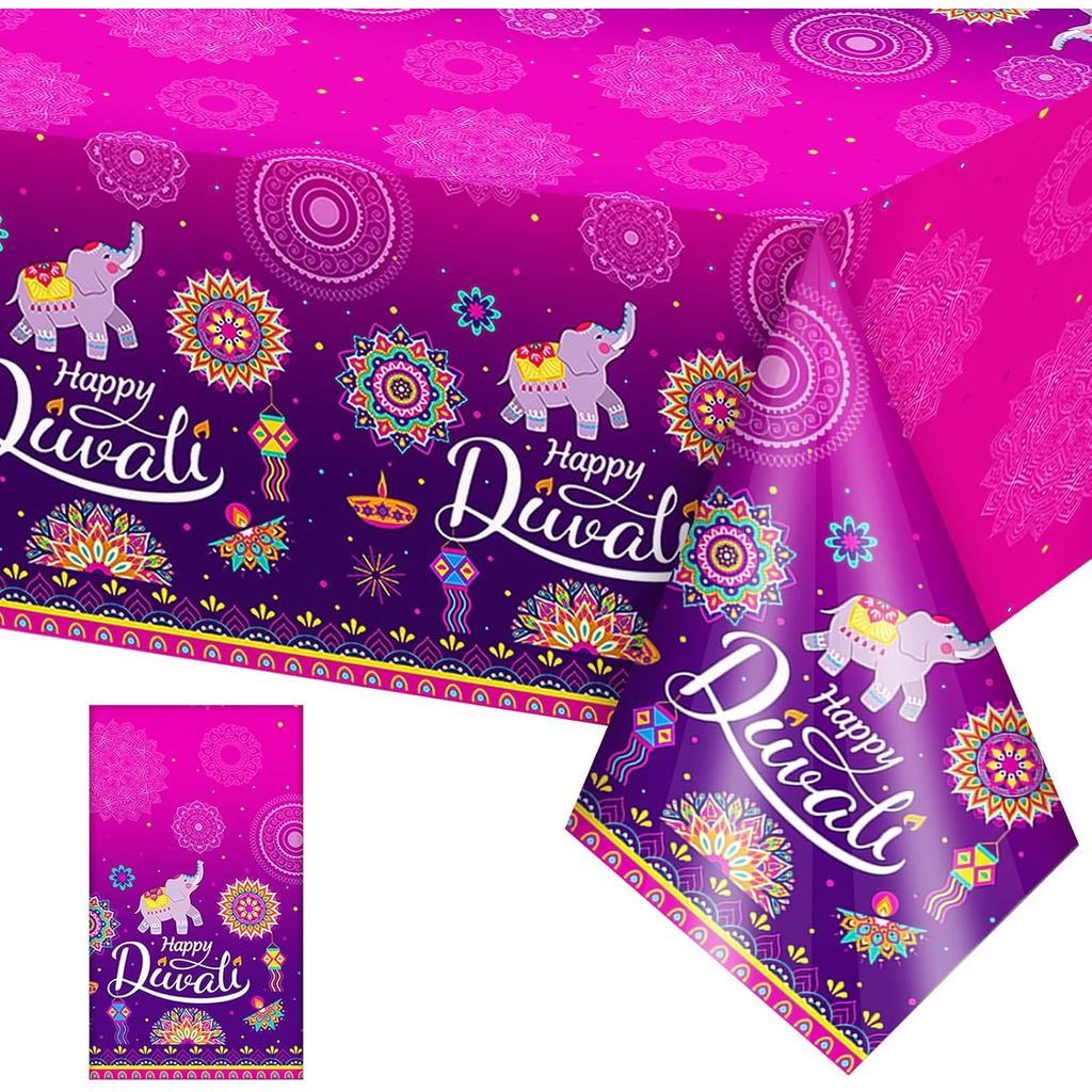 Peryiter Happy Diwali Khăn trải bàn dùng một lần, Lễ hội đèn Vỏ bàn bằng nhựa cho bàn hình chữ nhật 