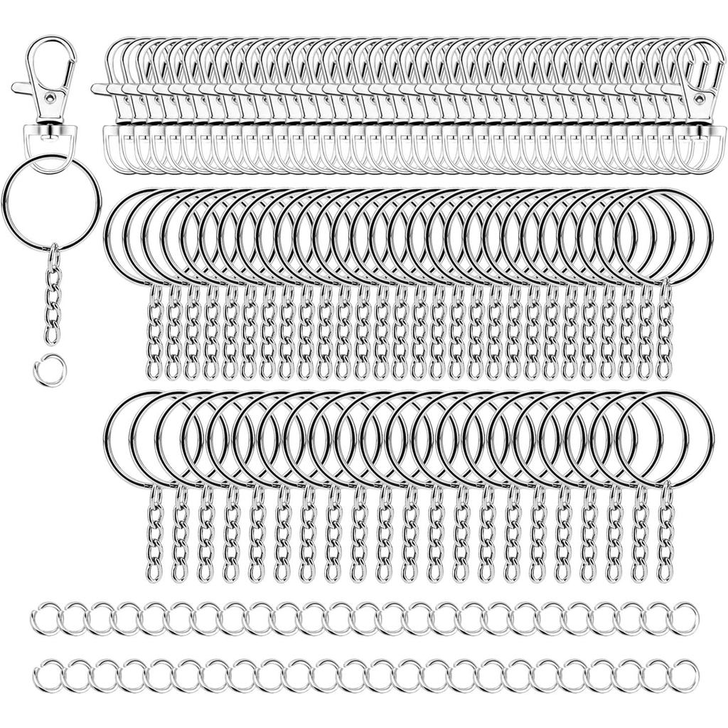 100 Miếng Móc Khóa Kim Loại Móc Khóa Móc Khóa Nhẫn Có Dây Xích Và Nhảy Nhẫn