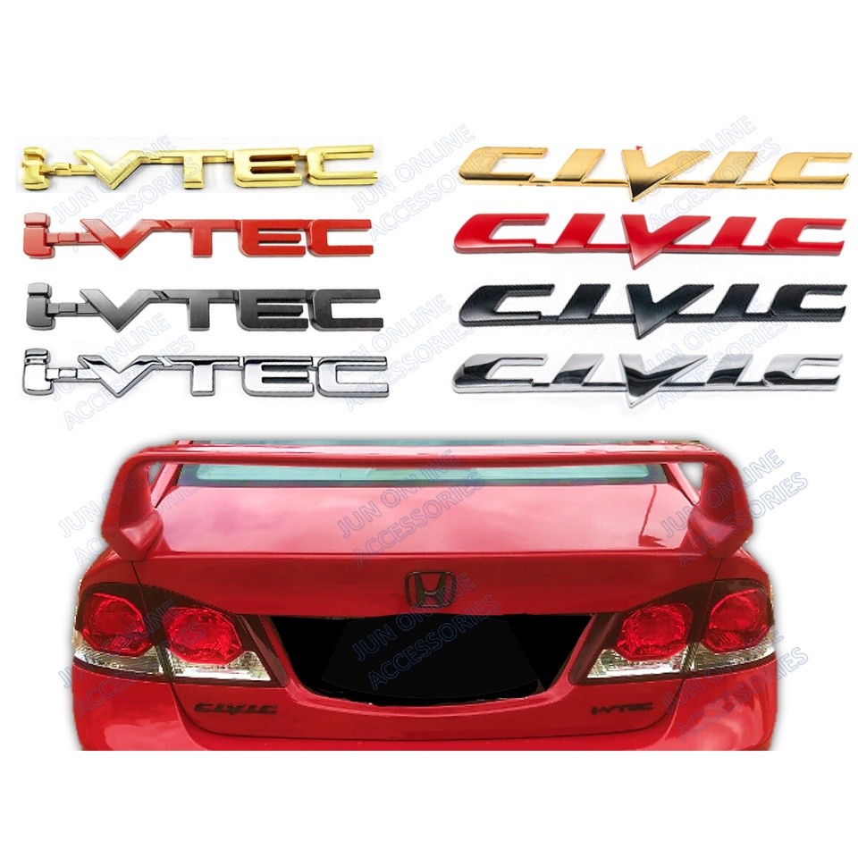 Biểu tượng logo Civic i-vtec Vàng Đỏ Đen Chrome
