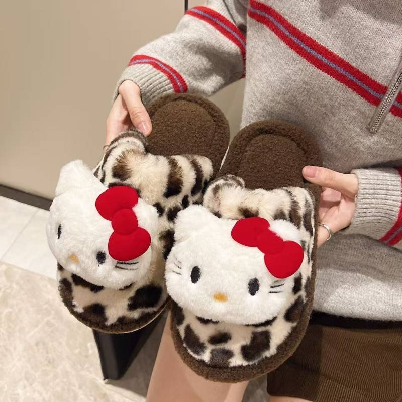 Cute Anti-Aging Hello Kitty Velvet Cotton Slippers Women's Winter Wear Comfortable Soft Bottom Non-S