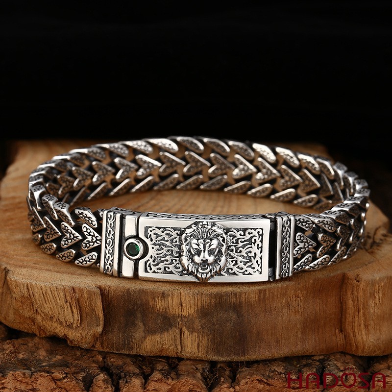 Vòng Tay Nam Bạc Thái 925 Họa Tiết Xương Rồng Bản Rộng 13mm Hun Đen Cá Tính Mạnh Bảo Vệ Tốt Hadosa T