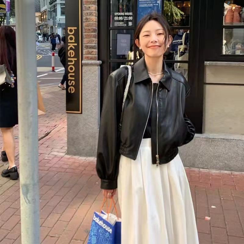 New Hong Kong Style Joker Leather Jacket Simple American Foreign Style