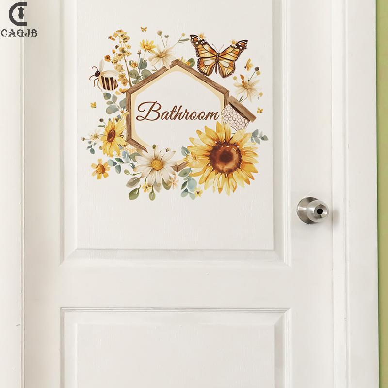 [CAGJB] Tiếng Anh Slogan Giấy Dán Tường Bướm Hướng Dương Cửa Phòng Ngủ Nhà Nền Trang Trí Dán Tường Y