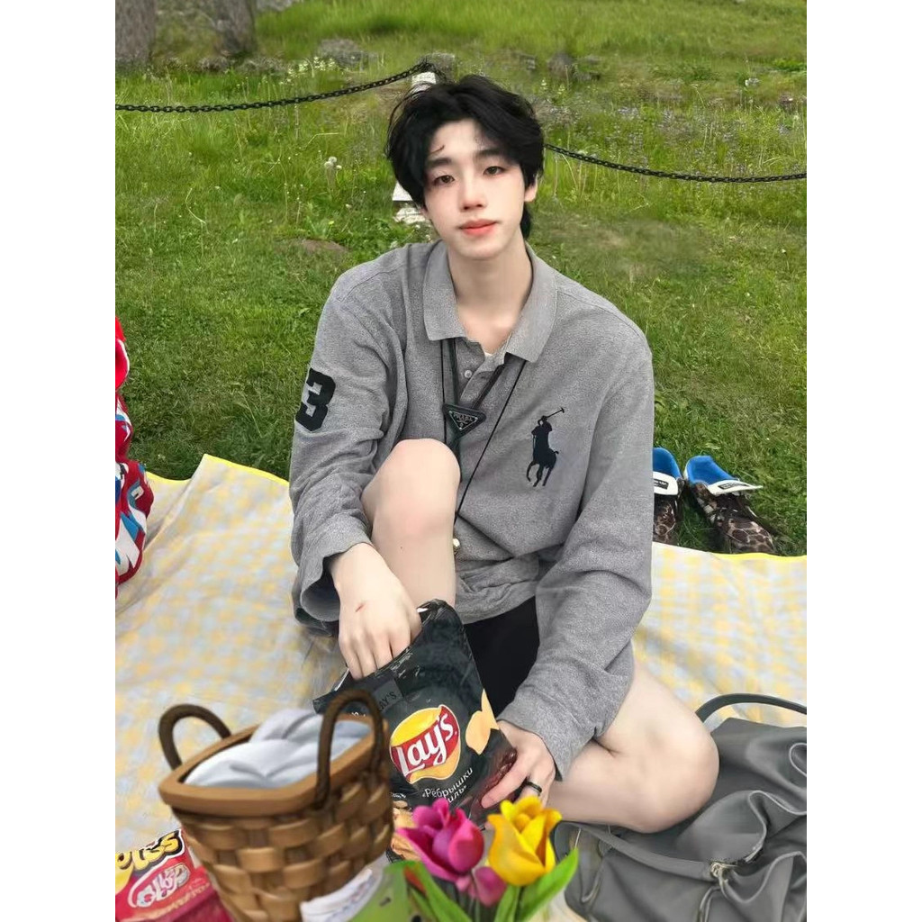 RL Classic Four Seasons Basic Horse Embroidered Long Sleeve POLO Heavy220g Pearl Cotton