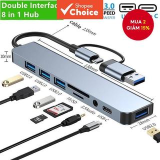  Đầu đọc thẻ 8 trong 2 USB3.0 Hub Type C sang TF SD 3.5MM Tốc độ cao cho máy tính bảng PC Laptop Văn phòng Nghiên cứu 